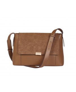 Lorenz Nubuck Grain PU Mid-Sized Flapover Classic Shoulder Bag with Adjustable Strap